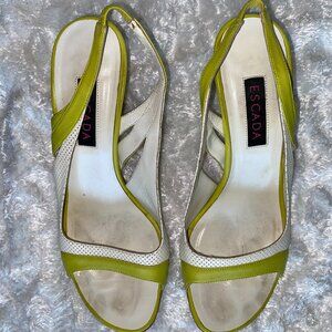 ESCADA GREEN AND WHITE STRAP HEEL..SIZE 37.5